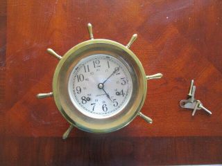 Vintage Brass Seth Thomas E537 - 001 Helmsman - W Ship Wheel - Nautical Clock