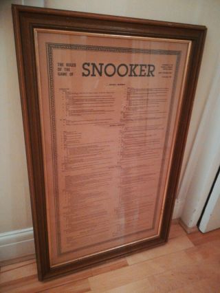 Vintage The Rules Of The Game Snooker Poster Large Wooden Frame 1983 80cm X 52cm