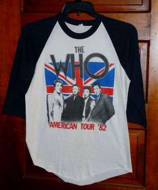 Vintage 1982 The Who American Tour Athletic T - Shirt Size Large 3/4 Sleeves