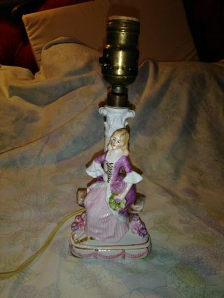 Antique Victorian Table Lamp Base With Porcelain Figurine Lady Germany 15259