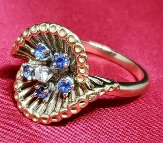 Vintage 14kt Gold Ring Diamond Blue Topaz Sz6