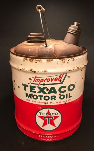 Vintage Texaco Improved Motor Oil 5 Gallon Can