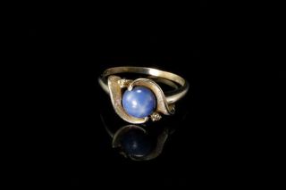 Vintage Blue Star Sapphire Diamond 10k White Gold Ring A29221