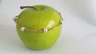 Very Pretty Refined Vintage Pearl & Solid 9ct Gold Fancy Chain Link Bracelet