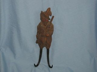 Vintage Black Forest Carved Figural Fox Hunt Wall Whip Holder 12