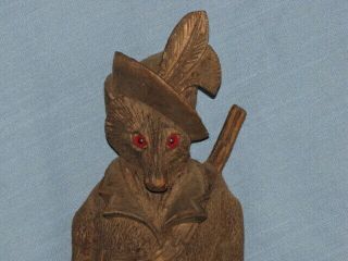 Vintage Black Forest Carved Figural Fox Hunt Wall Whip Holder 2