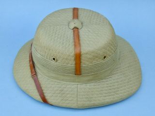 Rare Vintage Tropical Kahki Pith Helmet Sun Sola Hat Ibrahim Onen Nicosia Cyprus