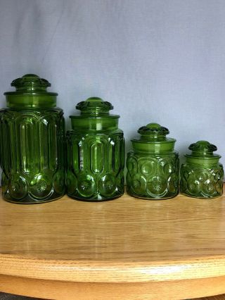 Le Smith Green Moon And Stars 4 - Pc.  Canister Set W/ Lids Vintage