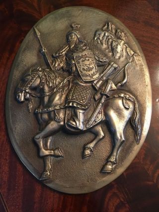 Antique Vintage Bronze Plated Cast Iron " Medieval " Knight On Horse