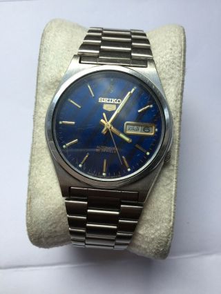 Vintage Watch Seiko 5 Automatic 21 Jewels Collectors Early 80’s 7019 8180 Blue