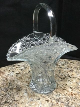 Vintage Clear Lead Crystal Cut Glass Basket Vase Floral Diamond by L.  E.  SMITH 2