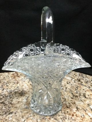 Vintage Clear Lead Crystal Cut Glass Basket Vase Floral Diamond by L.  E.  SMITH 3