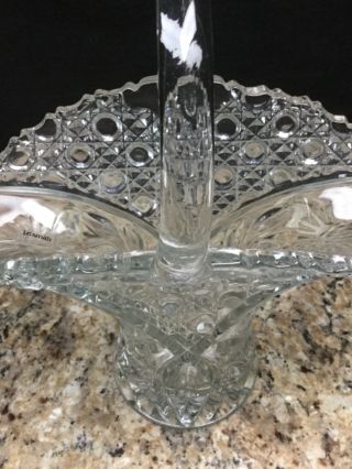 Vintage Clear Lead Crystal Cut Glass Basket Vase Floral Diamond by L.  E.  SMITH 4