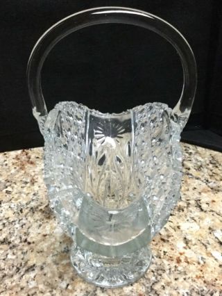 Vintage Clear Lead Crystal Cut Glass Basket Vase Floral Diamond by L.  E.  SMITH 6