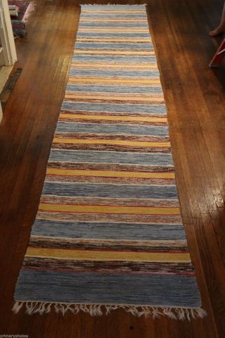 Exceptional Handmade Antique Swedish Rag Rug (32x164 Inches) 1930s