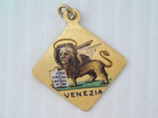 Rare 1902 Solid 18k Gold Enamel Lion Venezia Venice Charm St.  Marks Lion