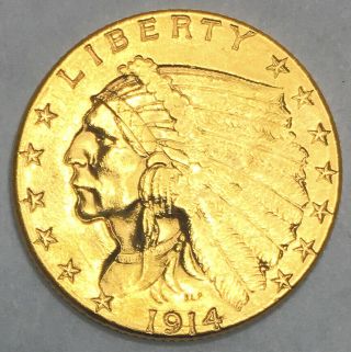1914 2 1/2 Dollar Gold Indian Ms,  Ultra Rare Gold Piece So Scarce Nr 08163