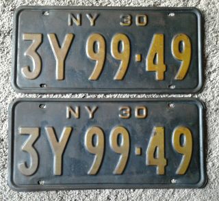 1930 York Car License Plates Pair `30 Ny Antique Vintage