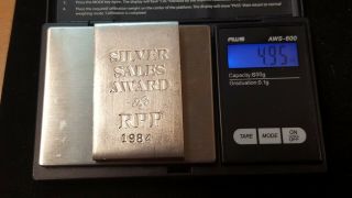 RARE 1984 Hoover & Strong Silver Sales Award RPP 5 oz Silver Bar 25 mintage 6