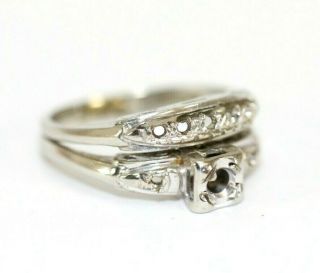 Vintage 14k White Gold Soldered Wedding Ring Set Size 5.  5,  3.  6 Grams Empty Mount