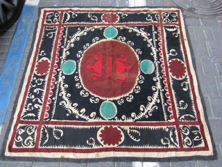 Antique Uzbek Silk Hand Made - Embroidered Suzani 120x120 - Cm / 47.  2x47.  2 - Inches