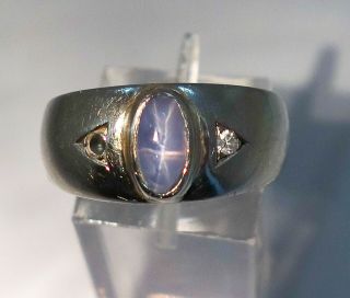 Vintage 1960s 14K White Gold Natural Star Sapphire Diamond Mens Ring to Restore 2