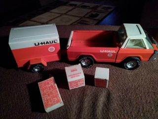 Vintage Pressed Steel Nylint Toys Ford U - Haul Truck & Trailer & 3 Moving Boxes