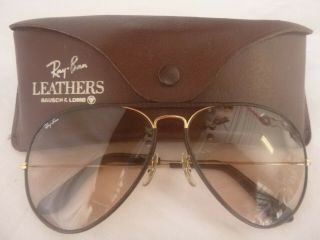 Vintage Bausch And Lomb Ray Ban Leathers Aviator Gold Frame
