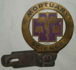 Vintage Mortuary Science Brass & Enamel License Topper Badge Funeral Director
