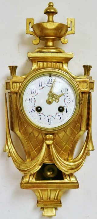 Rare Antique French 8 Day Cartel Wall Clock Gilt Striking Wall Clock