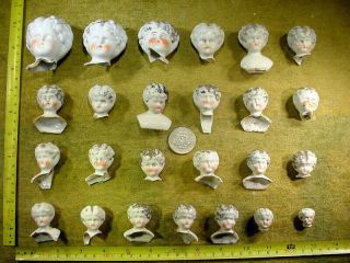 25 X Excavated Vintage Victorian Faded Painted Doll Head 1890 Mixed Media Art