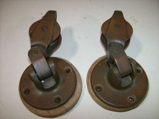 Vintage Pair Bronze Swivel Deck Blocks W Becket 1 - 1/2 " Sheaves - Sailboat Blocks