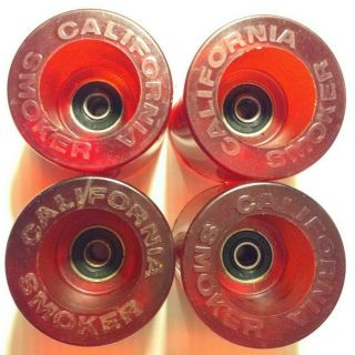 Vintage Nos 1970s California Smoker Skateboard Wheels W/ Bearings Clear Red