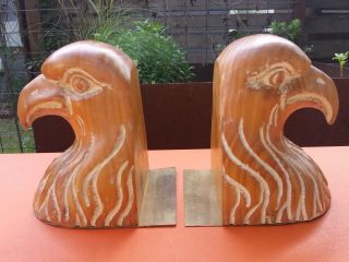 Sarreid Eagle Head Bookends Wood / Brass - Vintage Spanish,  Made In Spain