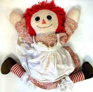 Vtg 1950s Rare Large Raggedy Ann Doll Plush Clothes I Love You Heart