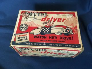 Vintage Louis Marx Tin Dottie The Driver Wind Up Toy Car With Box