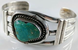 Navajo Old Pawn Sterling Silver Turquoise Cuff Bracelet Handmade Signed Vtg