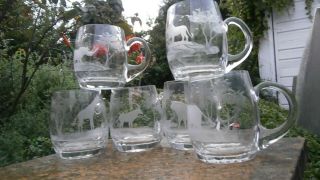 Retro Vintage Hand Engraved Cut Orrefors? African Animals Design Beer Glass X6