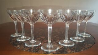 Set Of (7) Val St.  Lambert Vintage Crystal Wine Glasses - " Osram " Pattern