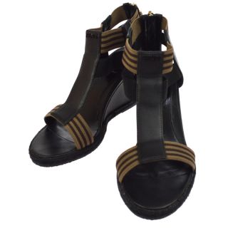 Authentic Fendi Logos Sandals Shoes Black Leather 35 Italy Vintage M13890b
