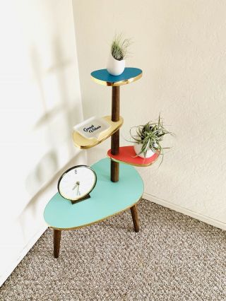 Space Age Plant Stand Mid Century Side Table Formica Planter End Table Boomerang 6