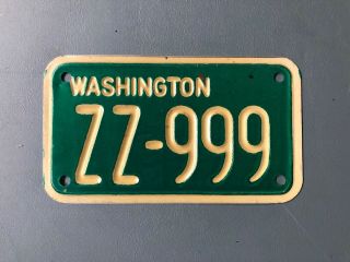 Vintage Washington Zz 999 Sample Motorcycle License Plate Small Ex Cond 70s?