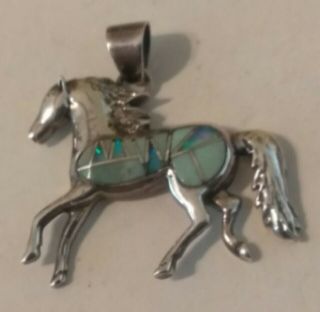 Native American Navajo Vintage Sterling Silver Turquoise Opal Inlay Horse Pendan 2