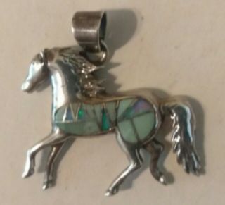 Native American Navajo Vintage Sterling Silver Turquoise Opal Inlay Horse Pendan 3