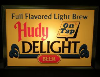 Vintage Hudy Delight Lighted Beer Sign Full Flavor On Tap Hudepohl Brewing Rare