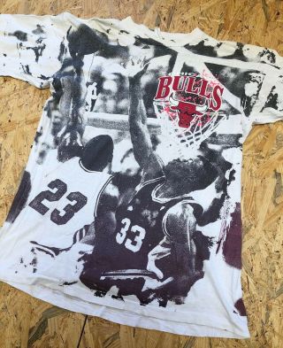 Vintage 90s Michael Jordan Chicago Bulls All Over Print Tshirt 90s Vtg Rap Shirt