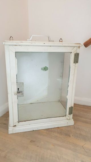 Vintage Metal Medicine Cabinet Glazed Front And Sides.