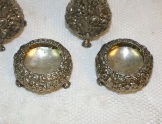 Two Pairs of Antique Sterling Silver Salt Cellars & Shakers w/ Floral Repousse 4