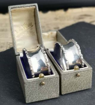 Antique Sterling Silver Napkin Rings,  Pair,  Boxed