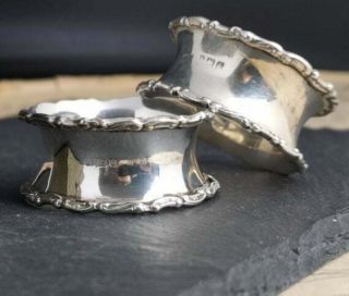 Antique sterling silver napkin rings,  pair,  boxed 5
